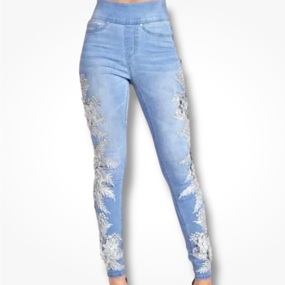 Embroidered Floral Denim Jeans